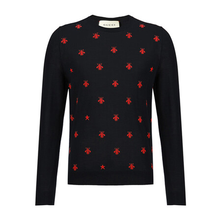 gucci 古驰 古驰毛衣 男士羊毛毛衣 红色小蜜蜂刺绣图案 全球购 深
