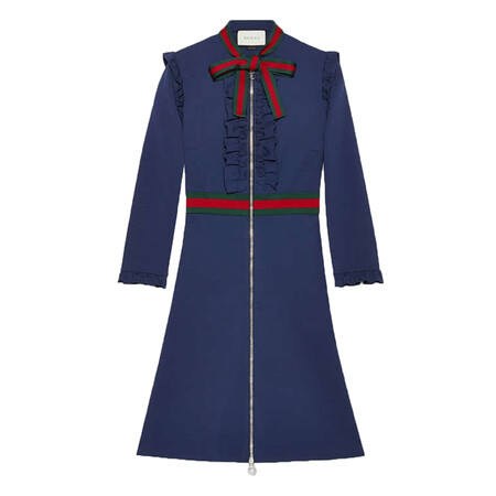 gucci 古驰 荷叶边七分袖连衣裙457032 x5c77 4579 蓝色 l