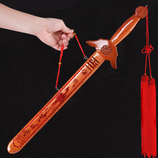 TaTanice 桃木剑 创意家居摆件木雕装饰品随身挂件艺术品 60cm朱砂八卦剑Ttm1002