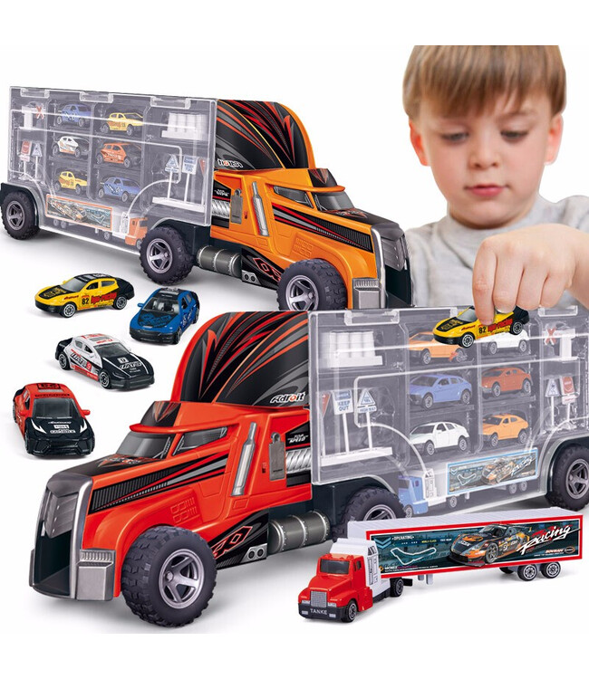 成乐美(cm) 停车场 儿童仿真合金车模玩具套装 收纳手提货柜车汽车