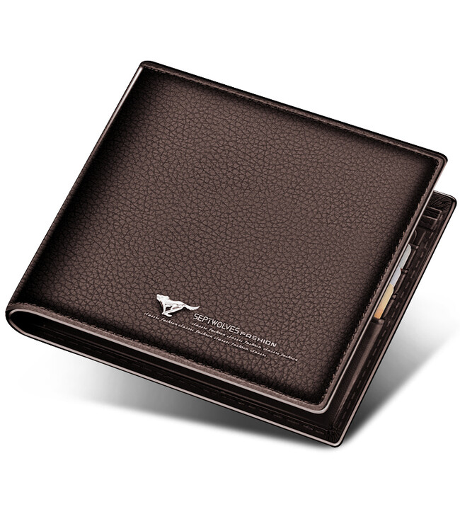 七匹狼钱包 男士真皮短款商务头层牛皮横款两折钱夹皮夹多功能票夹男