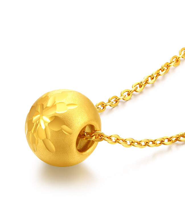 乐灵珠宝 黄金吊坠3d硬金999足金车花转运珠路路通吊坠女款xyzp020