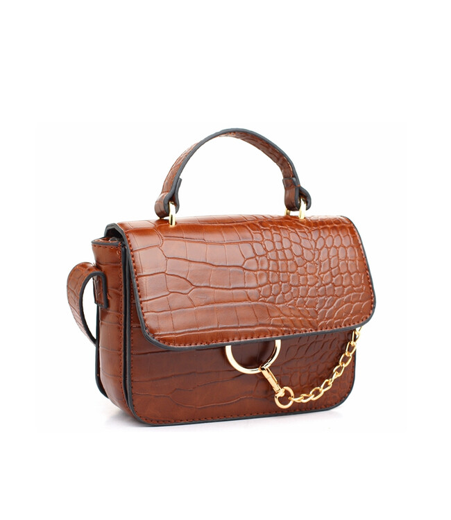 bessie 女包潮流单肩包女士包包斜挎包女小方包鳄鱼纹链条包 咖啡色
