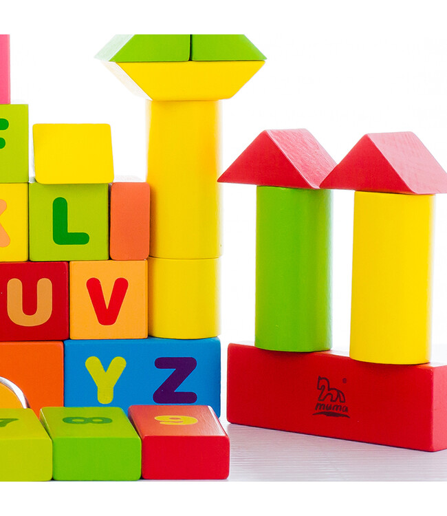 木马智慧 100块炫彩数字字母积木木制质拼装婴幼儿童玩具宝宝男孩女孩