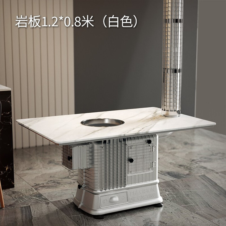 杰亚森 【SF送货上门】高端柴煤两用铝合金气化炉取暖炉新式农村家用 铝合金炉+1.2×0.8米岩板白色