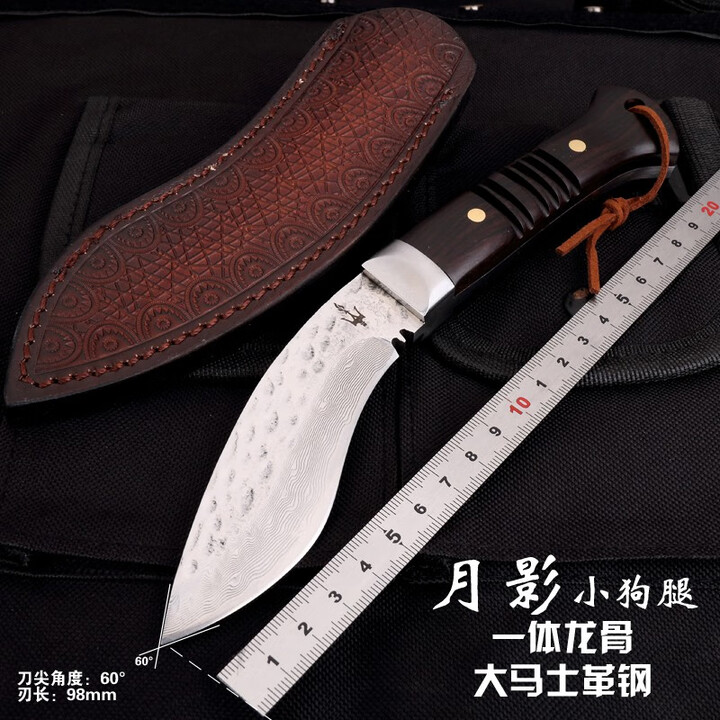 夜行者月影大马士革锻打花纹钢高硬度锋利户外直刀荒野求生野营随身小直刀VG10弯刀