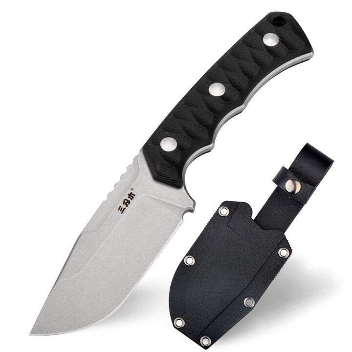 三刃木S738户外直刀野外生存刀长款一体刀具防身露营野营刀把肉刀 S738石洗黑色