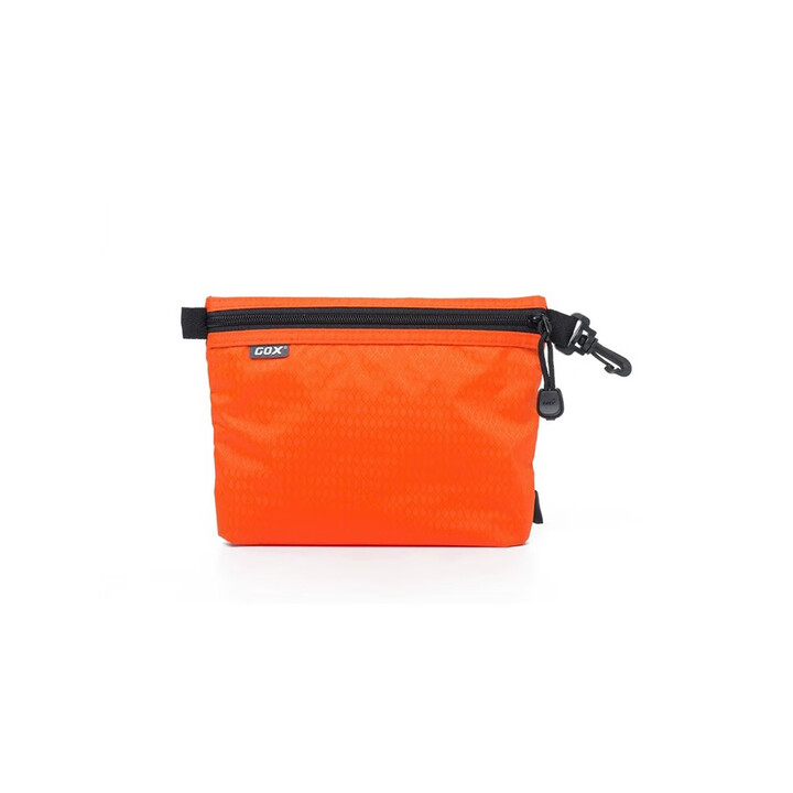 GOX数码收纳包休闲户外防泼水尼龙拉链袋带网格手机数码包分层洗漱包 橙色拉链袋