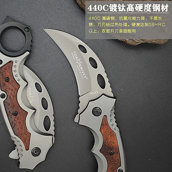 ABDT户外便携刀折叠爪爪小刀锋利高硬度随身精致小刀钓鱼露营求生小刀 酒红色