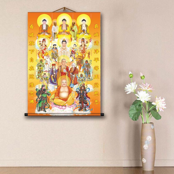 巨客众神图全堂佛全佛图如来佛祖观音文殊菩萨全神图卷轴挂画 丝绢布卷轴挂画【35*50厘米】【图片 价格 品牌 报价】-京东