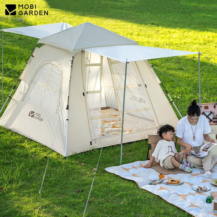 牧高笛（MOBIGARDEN）户外帐篷全自动速开加高超大空间4-6人双层儿童公园家庭露营零动 160米白（配2根门厅杆）