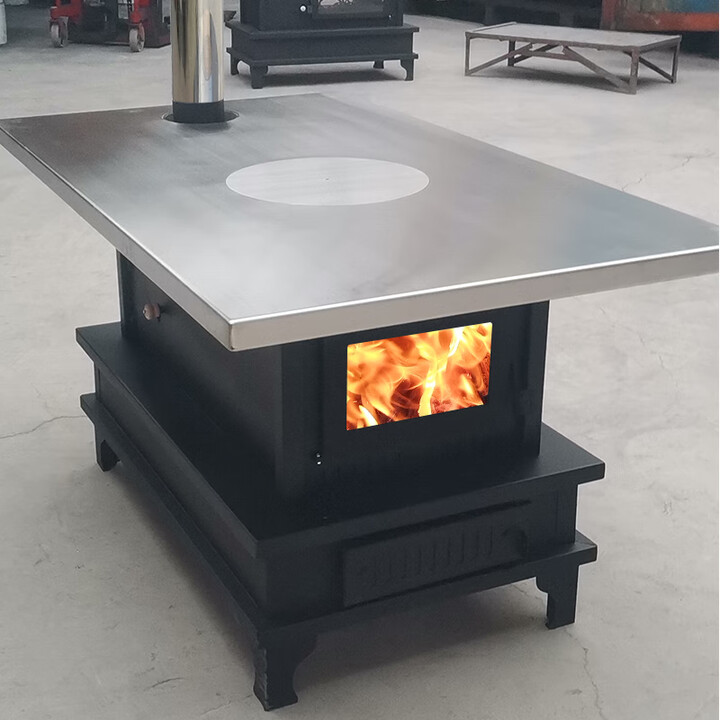 铁匠哥藏式柴火炉茶几围炉煮茶烤火炉子家用不锈钢室内柴火灶取暖炉烧柴 单面玻璃款--带桌面