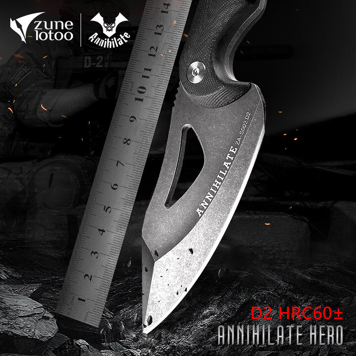 zune lotoo枭影刀锋利多功能战术刀D2高硬度直刀野外防身合法随身户外求生 石洗黑