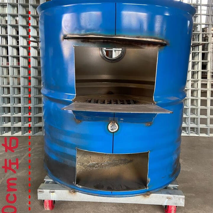 农村柴火炉柴火灶家用烧木柴移动灶台大锅台油桶改装柴炉野营野炊 带轮子直径58厘米高度带轮70厘0cm0ml