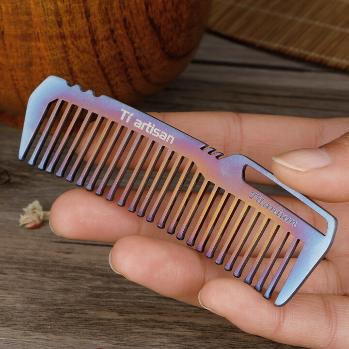 Ti artisan家用户外纯钛梳子随身便携轻巧高颜值坚固健康定制送礼抛光炫彩 钛梳子炫彩款【收纳盒颜色随机】
