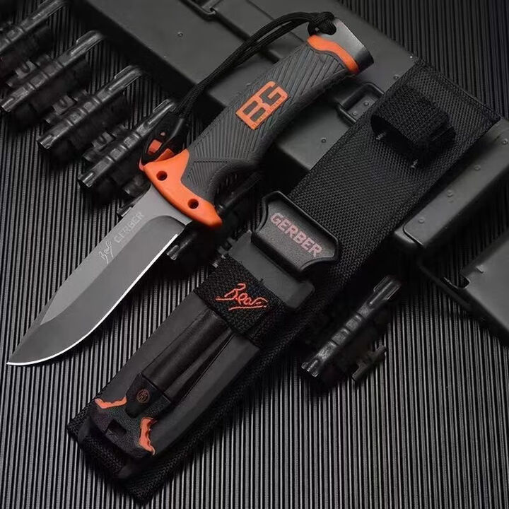 户外生存刀四代贝爷随身便捷打火石户外多功能求生刀具 1代黑橙全刃