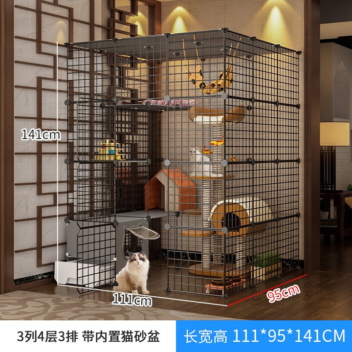 爱咪宠猫笼子大号家用猫笼子猫别墅大型DIY猫笼子带厕所一体猫咪别墅 【自带封闭式猫砂盆】3列4层3排 尊宠套餐【温暖猫窝+吊床+笼子】【图片 ...