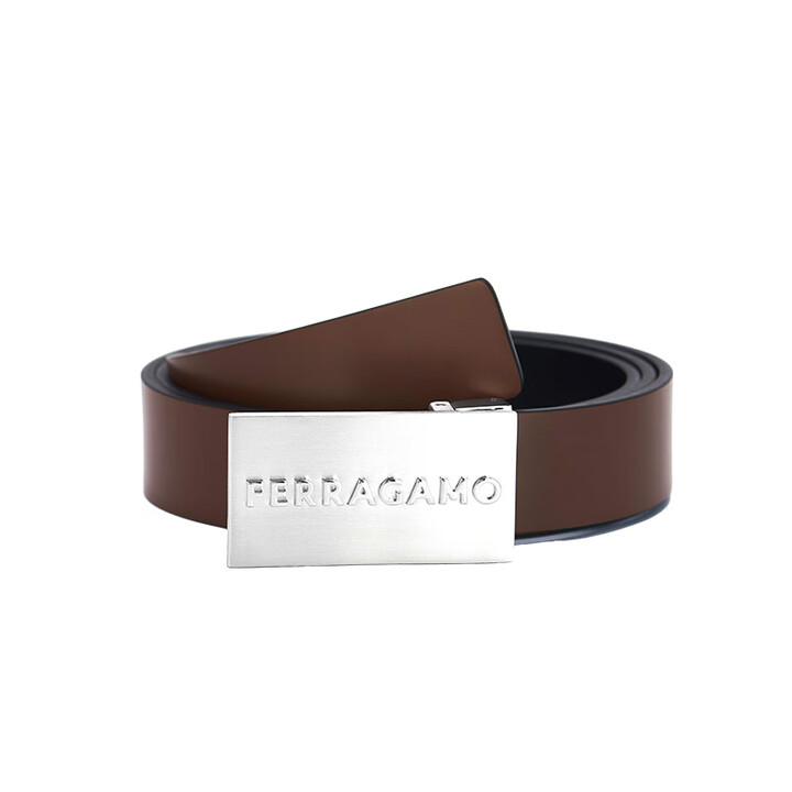 菲拉格慕（Ferragamo）男士棕色可裁剪搭扣板扣式皮带腰...