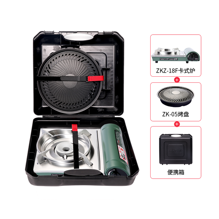 岩谷（Iwatani） 卡式炉套装炉具+烤盘+箱子家用户外便携式手提箱瓦斯燃气炉子 【套装】岩谷卡式炉ZKZ-18F+ZK-05+套装箱子