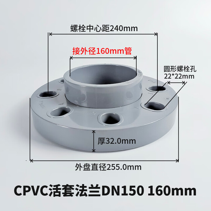 智觅CPVC法兰PVC-C活套法兰塑料管两片式pvc一体分体法兰盘化工耐高温 WF款 DN150内径160mm 6寸(不含垫片螺【图片 价格 ...