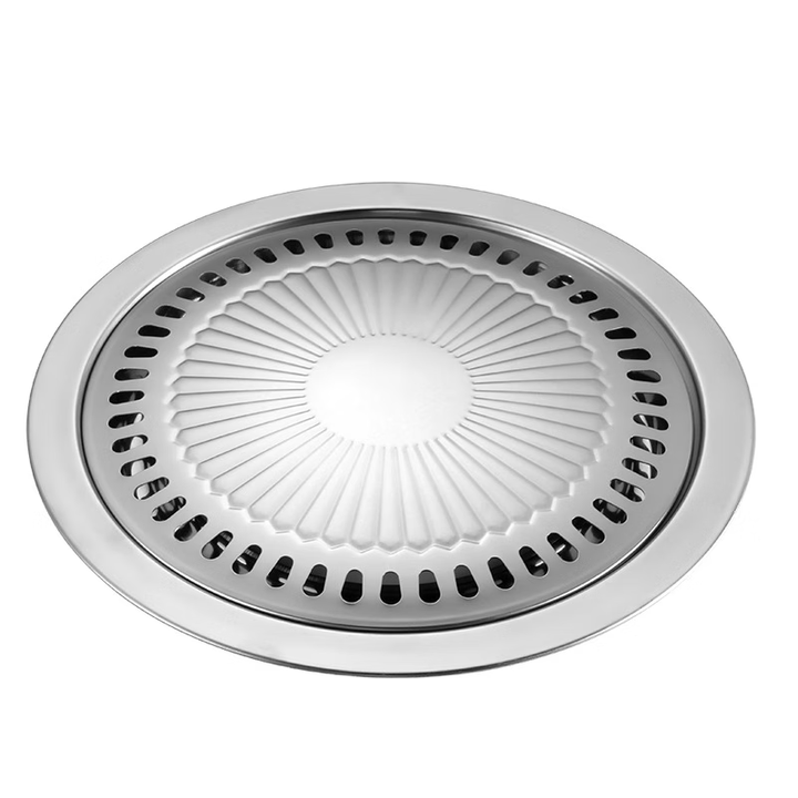 贞喜气 韩式烤盘 烤肉盘韩式 卡式炉烤盘 户外家用烧烤盘 【不锈钢银色】