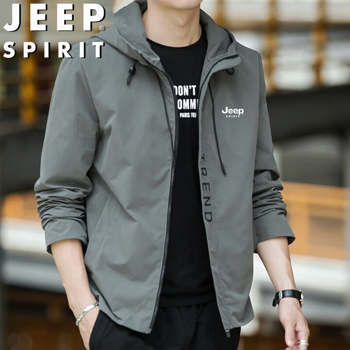 【JEEP SPIRITLG-Haohui-6606】JEEP SPIRIT吉普夹克男春秋季外套连帽户外运动休闲百搭男装 深灰色 4XL【行情 ...