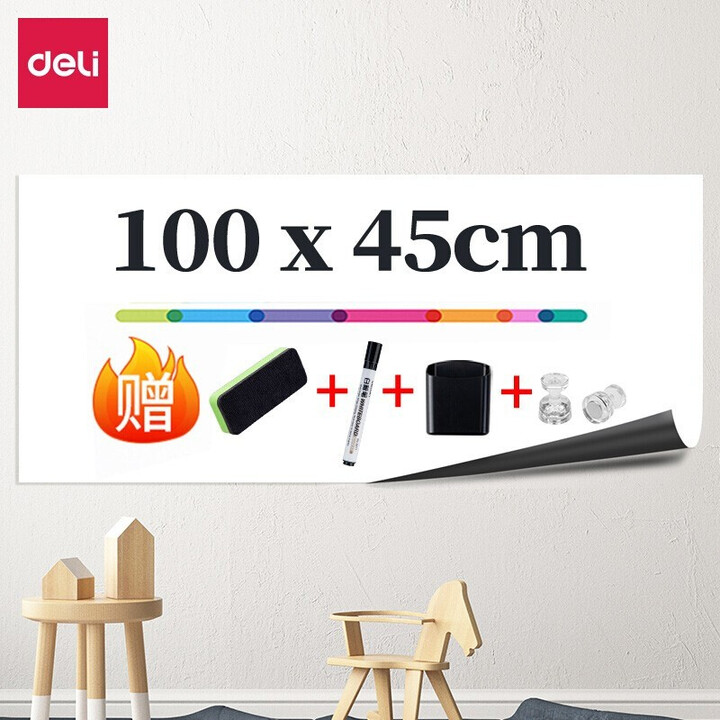 得力（deli）软白板自粘背胶涂鸦办公家用吸磁可擦写挂式白板贴写字墙贴 450*1000mm(送双面胶) 8710