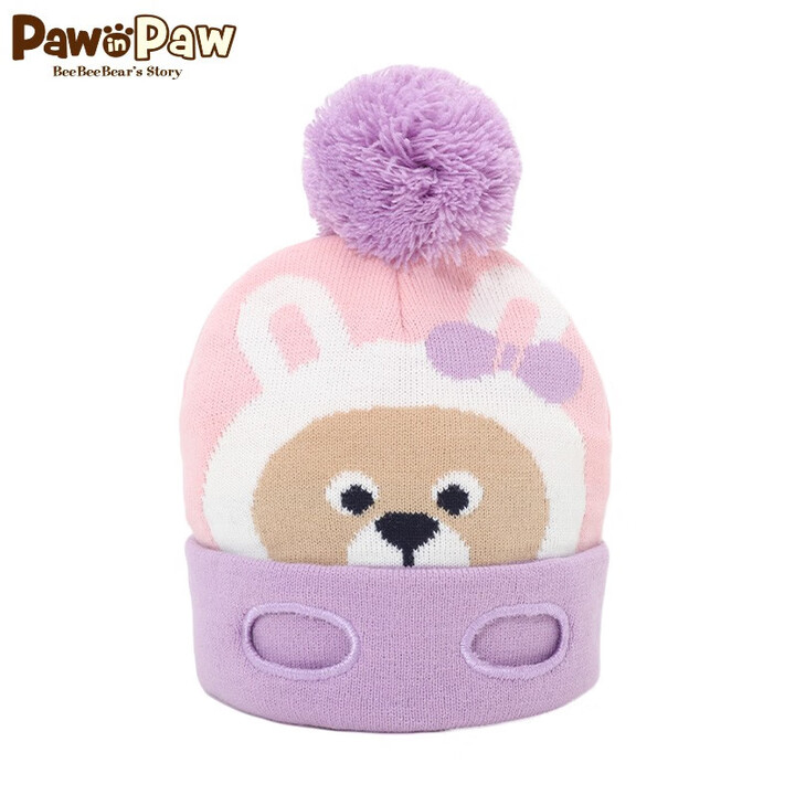 PawinPaw卡通小熊童装秋冬款男童女童帽子毛绒球保暖针织...