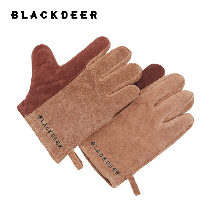 黑鹿（BLACKDEER）户外露营牛皮隔热手套柴火炉篝火台炉边野炊防烫耐火手套 BD12126501 牛皮隔热手套