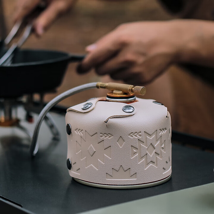 REBE LONA户外精致露营气罐套扁气罐套高山气罐套露营饰品皮质气罐保护套 白色