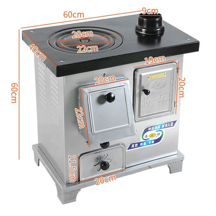 新品气化取暖炉家用室内农村柴火两用煤碳炉子冬天节能烤火采暖炉 柴煤两用取暖炉-无烟管弯头