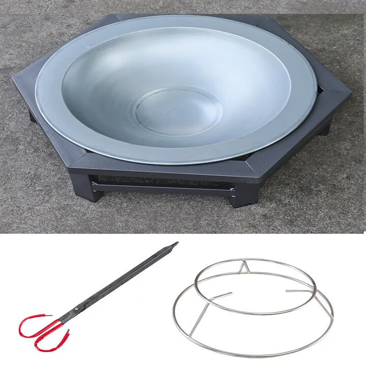 山力士木炭取暖炉户外农村老式铁盆桌碳火盆取暖烤火盆户外围炉煮茶 六边烤火盆【熟铁盆】+火钳+双
