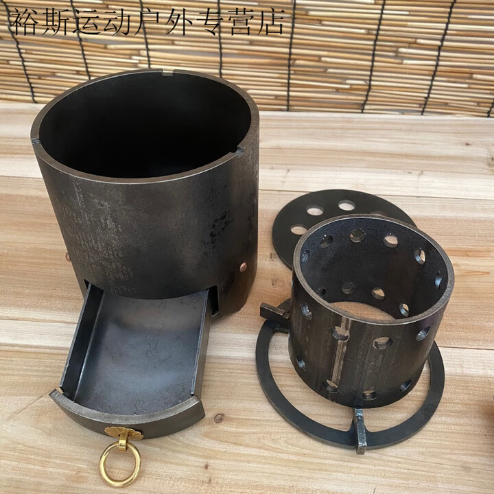 柏潮抖音同款炭火炉复古取暖铸铁小圆炉气化户外炭茶炉便携式小钢炮 圆炉+内胆(重量8.5斤)