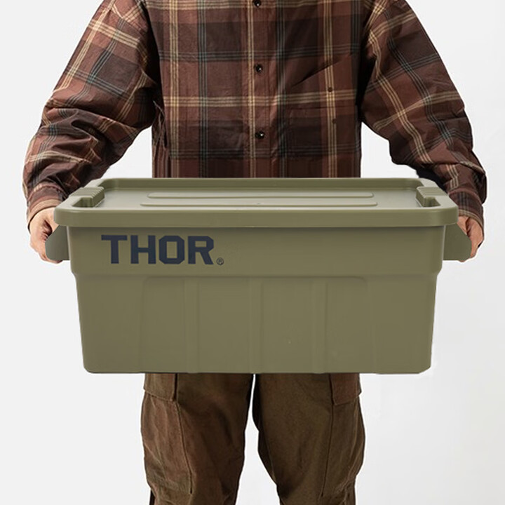THOR日本居家用品IGT储物箱带盖户外搬运箱露营装备车载收纳箱 53升箱 军绿色