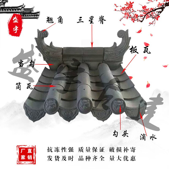 华宇龙盛古建青瓦 中式屋面青瓦片 仿古屋顶脊瓦翘角 四合院屋面仿古青瓦【图片 价格 品牌 报价】-京东