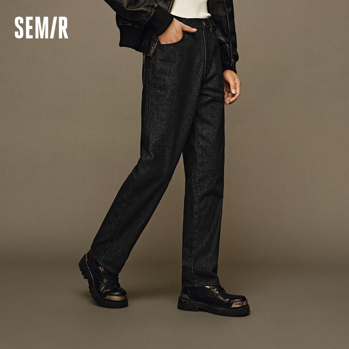 森马（Semir）牛仔裤男冬季磨毛舒适长裤显腿长潮宽松直筒裤...