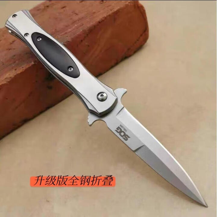 瑞士折叠刀高硬度短刀防身冷兵器小刀水果刀户外随身求生露营钓鱼 银色（进口大马士革钢）