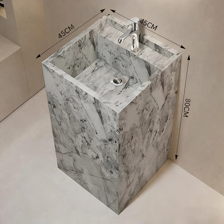 洞石岩板立柱盆立柱式洗脸盆卫生间一体落地洗手盆庭院洗手台 鱼肚灰45*45*80cm【图片 价格 品牌 报价】-京东