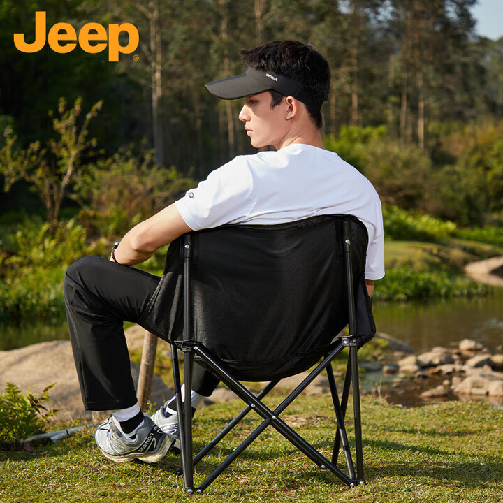 JEEP月亮椅 户外露营椅子折叠椅便携式躺椅钓鱼凳沙滩椅野餐桌椅 黑色
