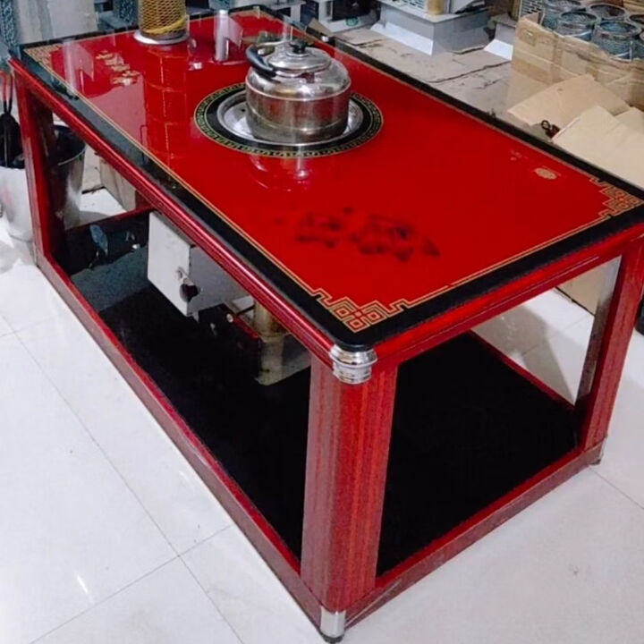 古慕妮升级款火茂冲柴煤两用烤火炉茶几气化炉节能加厚长方形多功 升级款红黑边玉阑飘香+红框