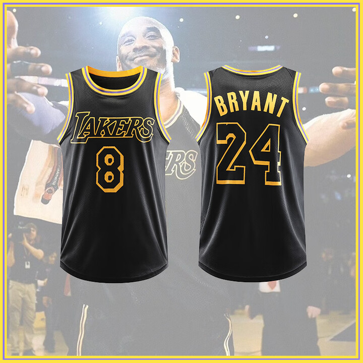 湖人科比球衣24号詹姆斯23号儿童城市版黑金篮球服 黑色蛇纹前8后24号