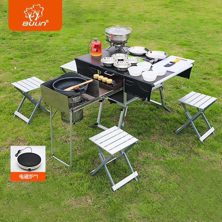 步林（BULin）户外移动厨房车载便携可折叠燃气炉柴火灶台自驾野餐炊具全套装备 【C650C柴气电三用版】移动厨房