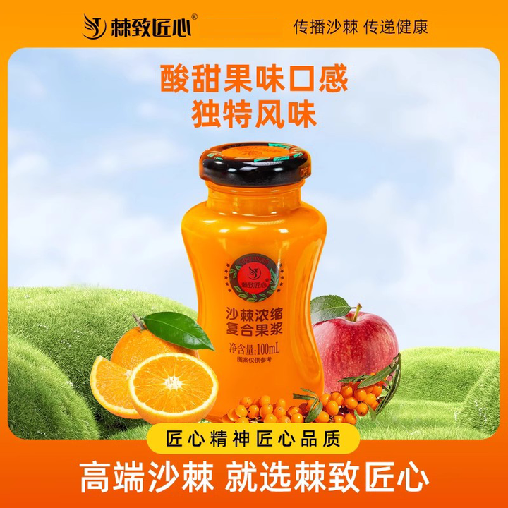 棘致匠心沙棘原浆小果 浓缩复合果浆原榨果汁100ml*5瓶/盒官方正品 【便携尝鲜装】100ml*5瓶/盒 棘致匠心(0添加)小果鲜榨原浆 ...