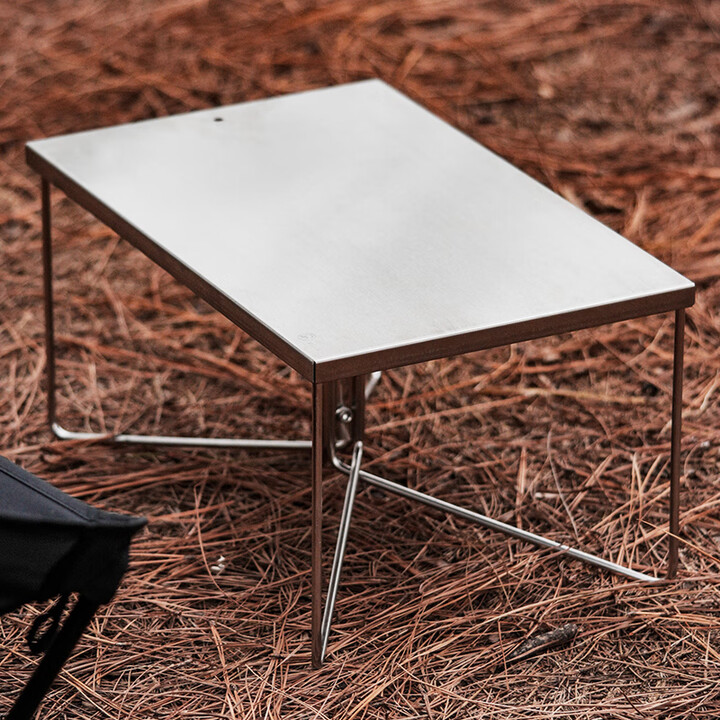 詫祭户外折叠桌不锈钢单人SOLO露营战术小桌子一秒快开迷你野餐桌 光面桌板+支架