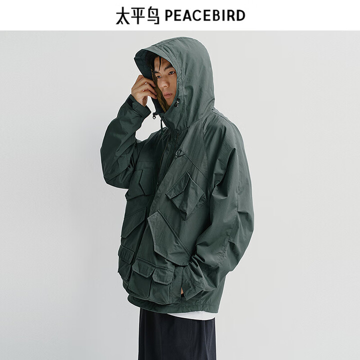 太平鸟男装 户外工装夹克新款机能风潮流茄克翻领时尚宽松外套夹...