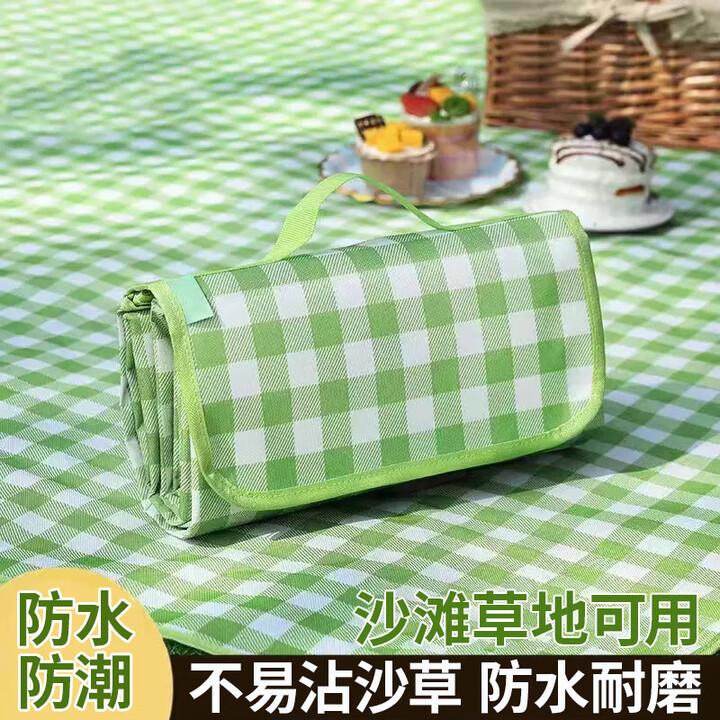 初构想户外野餐垫 防潮垫户外露营地垫春游野炊垫草坪垫 无纺布 绿色格 2m*2m绿白格