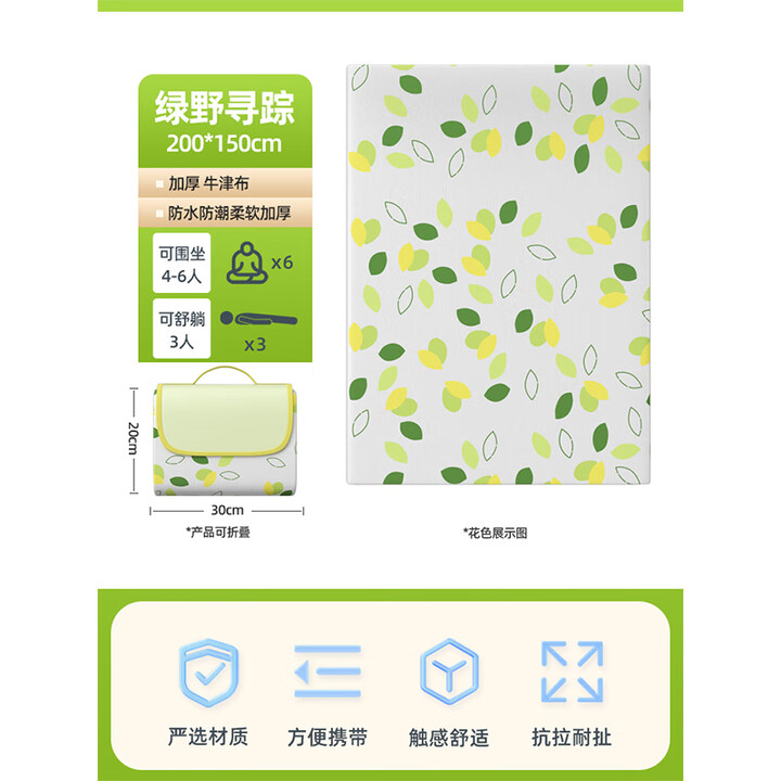 Aoran 野餐垫露营垫防潮加厚户外地垫草坪垫郊游野餐布便携户外帐篷垫 【加厚防水款】飞叶200*150