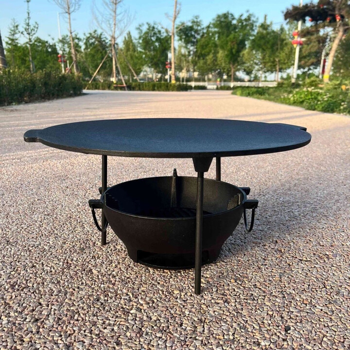 44.5大尺寸户外露营烤盘韩式卡式炉便携烧烤煎锅铁板铸铁家用烤肉 大烤盘【带三支腿】