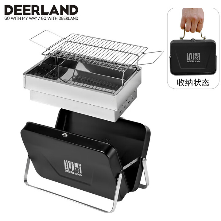 DEER LAND户外便携折叠烧烤炉家用迷你烧烤架小型 黑色中号烤炉