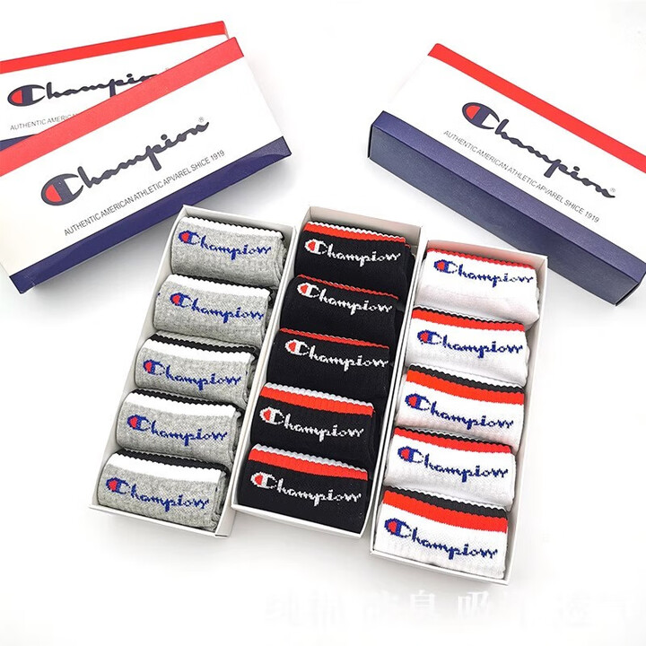 冠军（CHAMPION）舰旗纯棉运动袜子男女休闲中筒条纹黑白灰跑步吸汗透气学 白色 3双